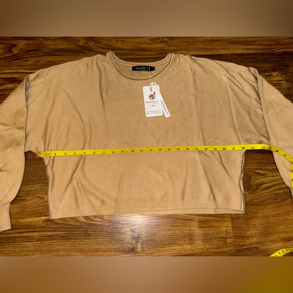 MEROKEETY Women's Tan Crewneck Cropped Sweater size L - Picture 15 of 16